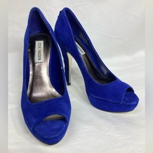 Steve Madden Bright Blue Flawwless Peep Toe Heels, size 8.5